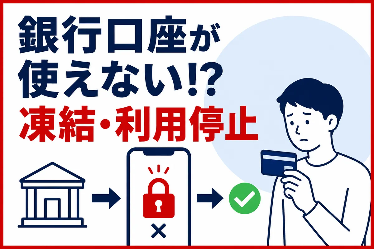 銀行口座が凍結・利用停止になり、本人確認を行う外国人労働者のイラスト