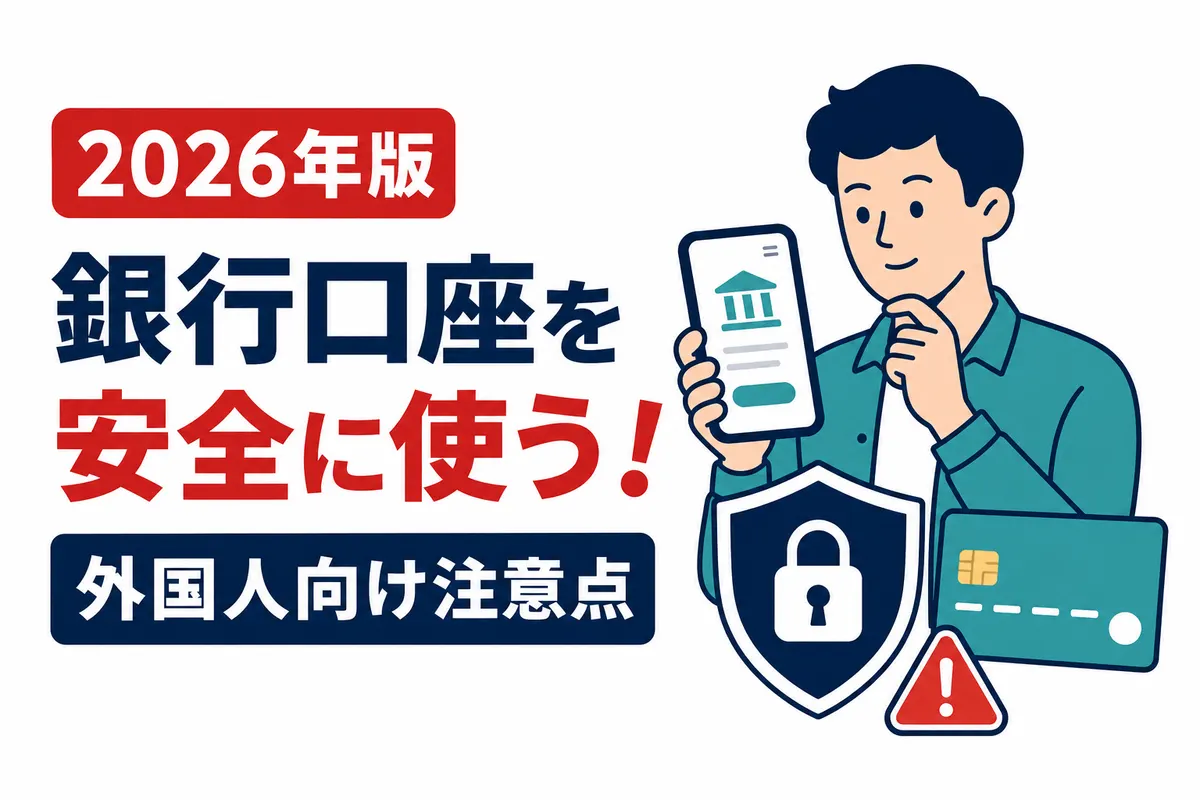 日本の銀行口座を安全に使う注意点を説明する画像